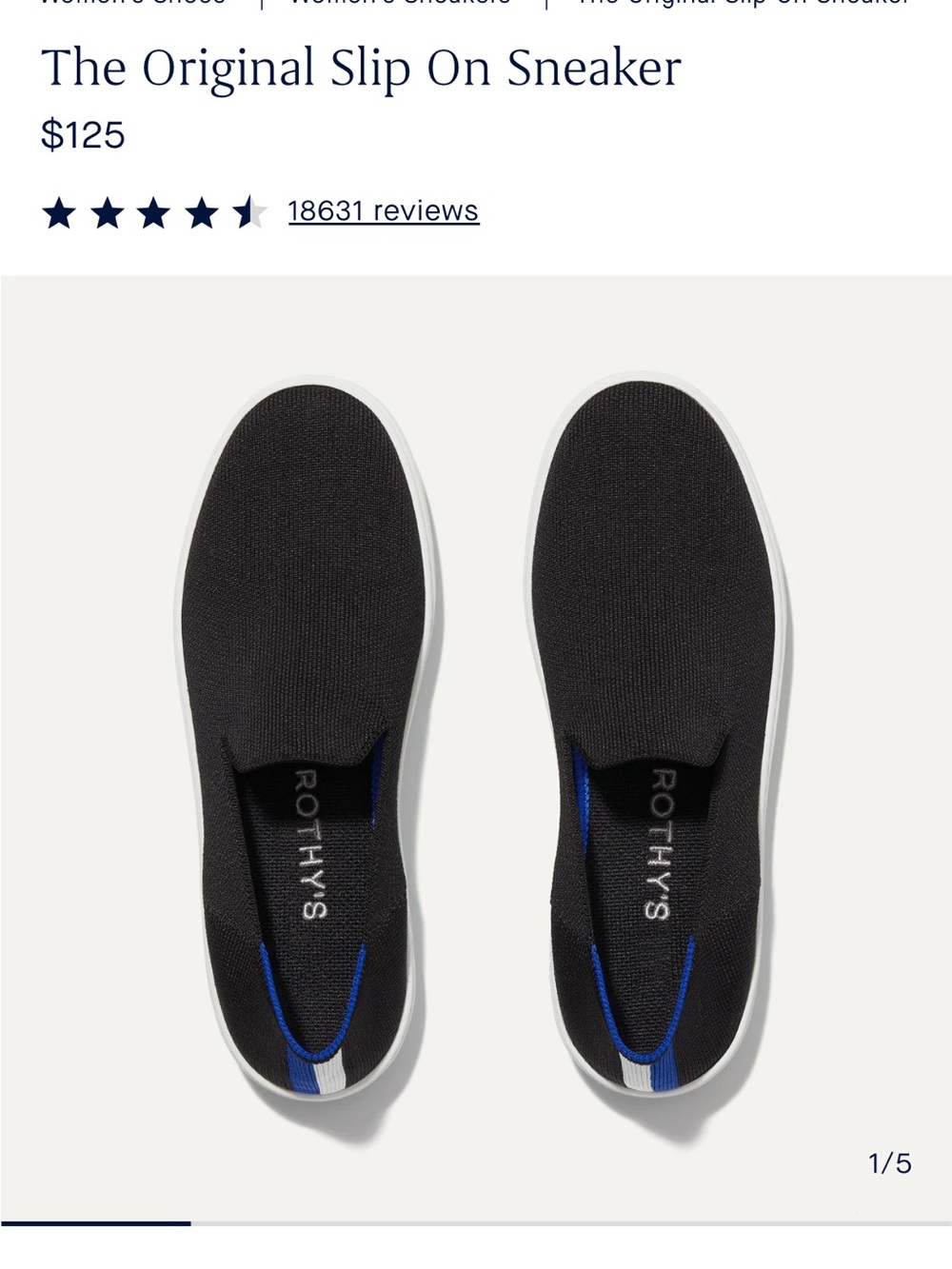 Rothy's Black Slip-On Sneakers with Blue Accent